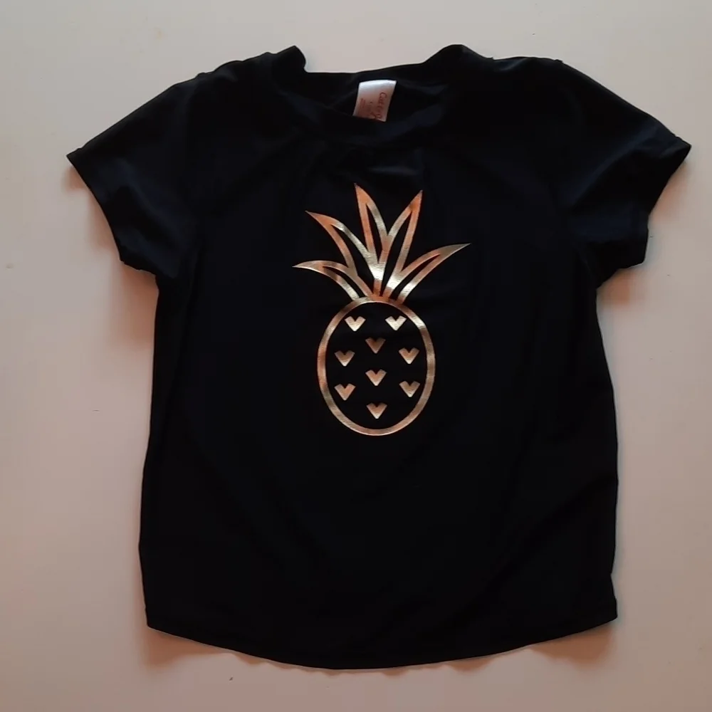 Cat & Jack Girls Black Gold Pineapple Rash Guard Swim Top Size L 10/12